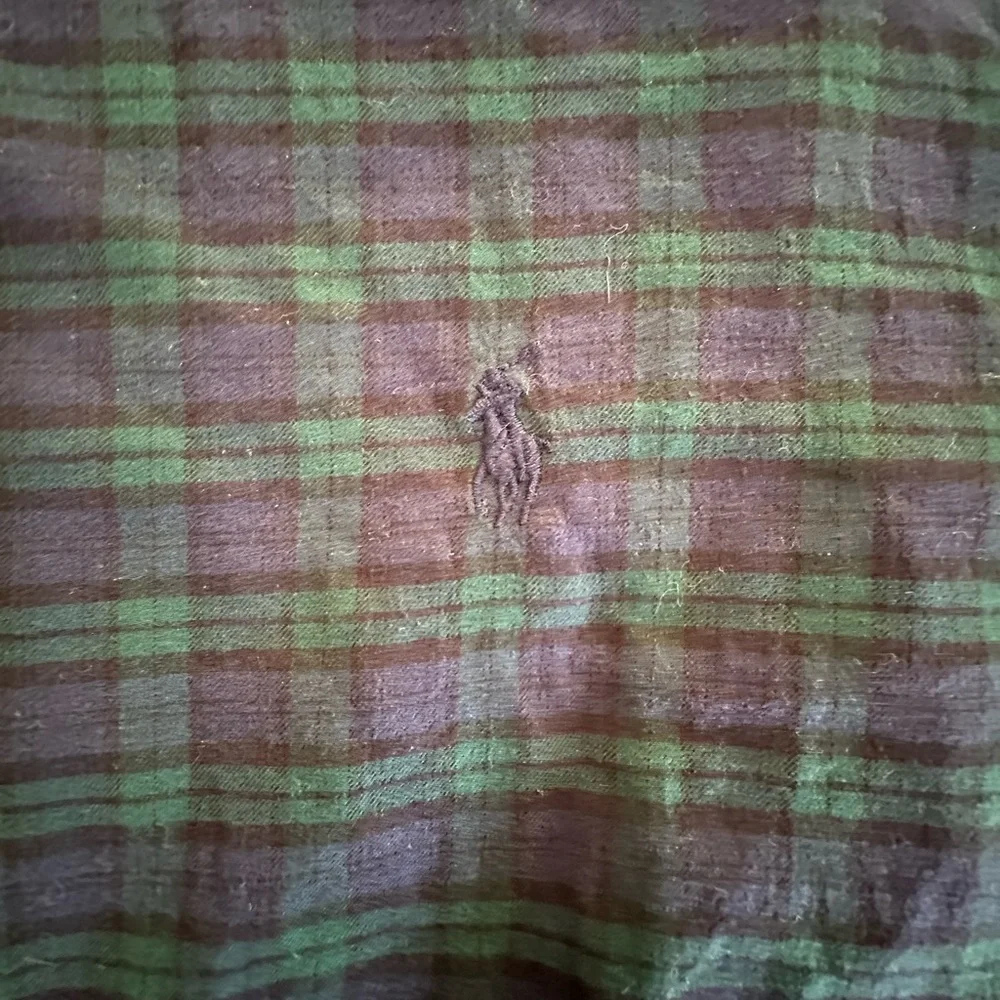 Polo Ralph Lauren Slim Fit Button-Up Cotton Men’s L Green Blue Black Plaid Shirt